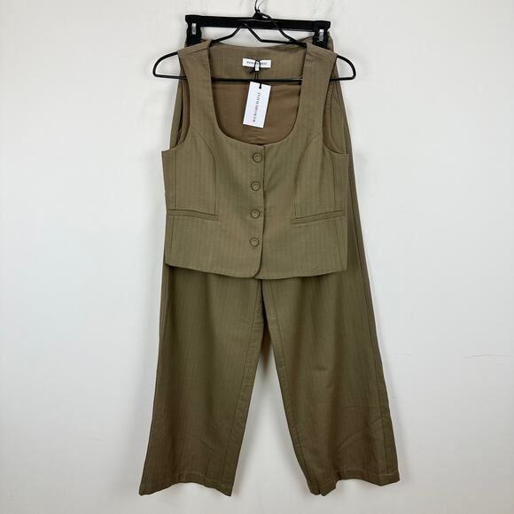 WeWoreWhat Suit Vest Pant Set Pinstripe Brown Wide Leg Tailored XS/0 NWT - Picture 4 of 13